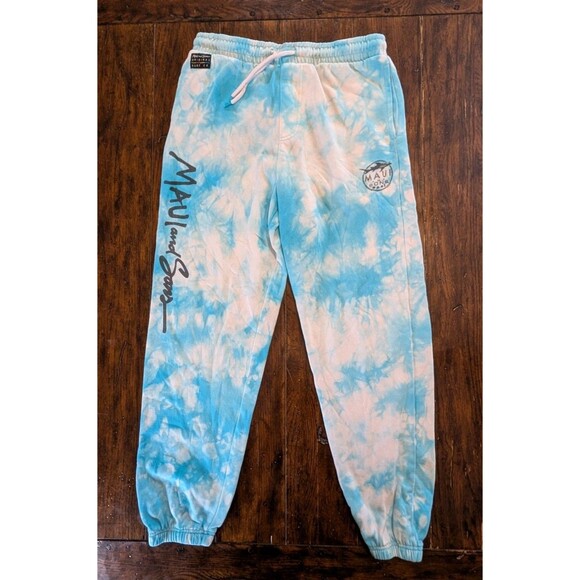 Vtg Maui and Sons Sweatpants Womens Medium Blue Tie Dye Fleece Drawstring Casual - Picture 1 of 11